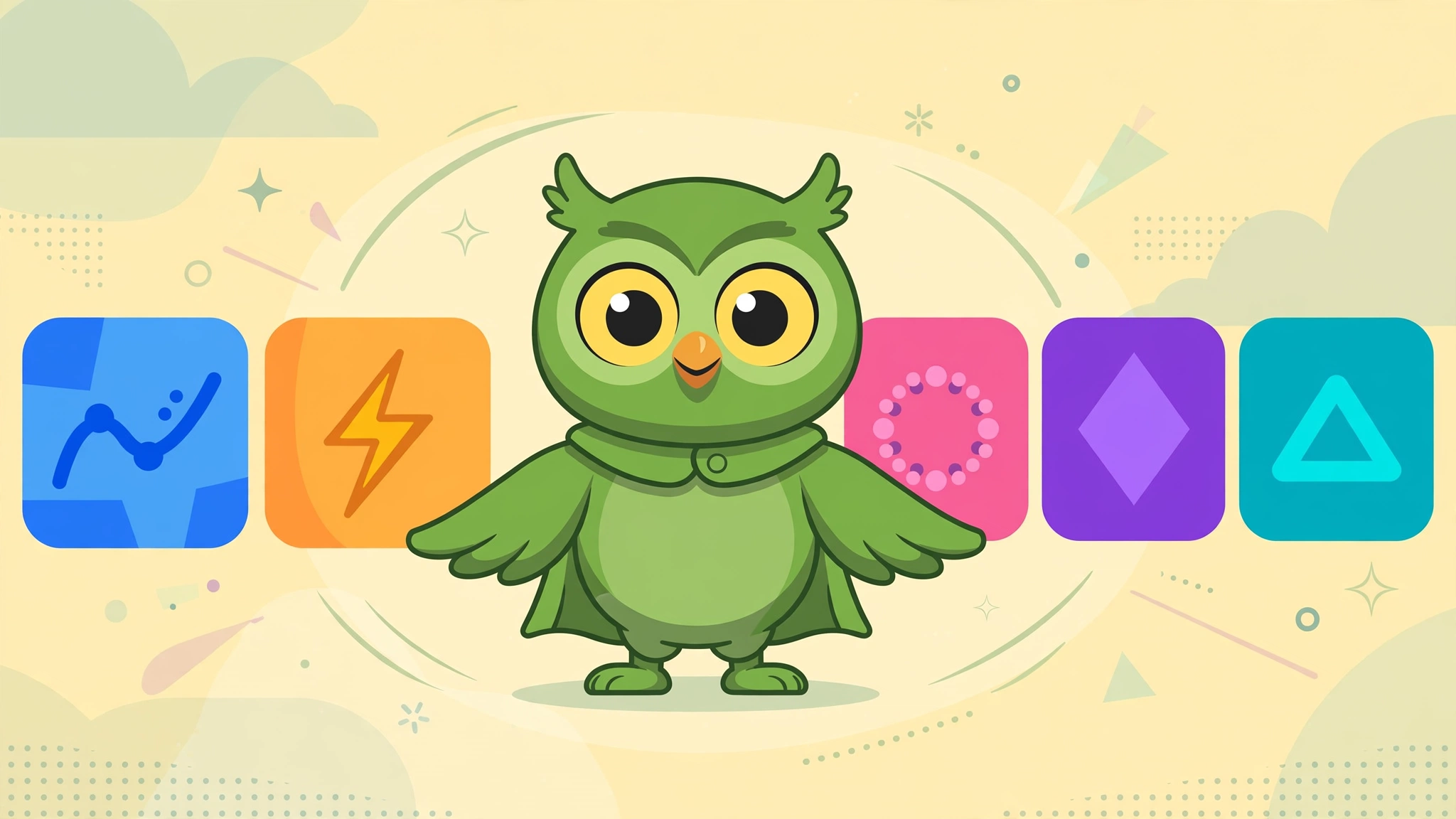 Green owl surrounded by colorful rival app icons — best Duolingo alternatives 2026