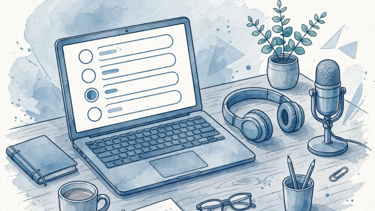 Laptop with quiz interface, headphones and microphone — Duolingo English Test question types