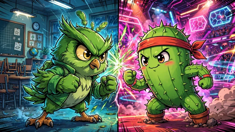 Duo the Owl vs Spike the cactus face-off — Duolingo x Brawl Stars collab