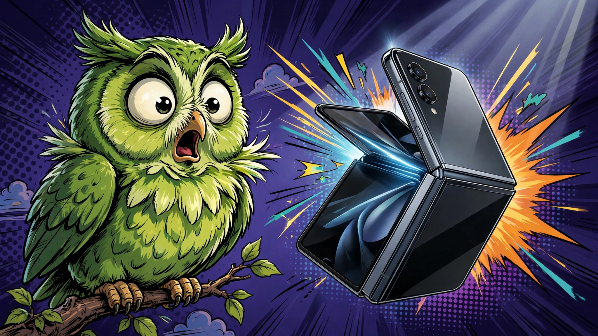 Duolingo Duo owl shocked by Apple's foldable iPhone Duo